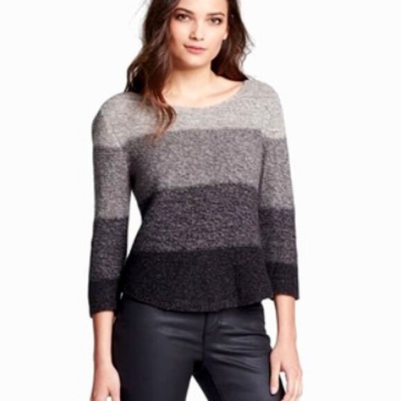 Eileen Fisher Gray Black Supersoft Yak & Merino Heatherblock Pullover Size Large - Picture 1 of 9